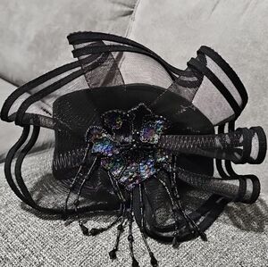 Sylvia of New York Vintage Wool Hat Fascinator Made in USA Iridescent Sequin